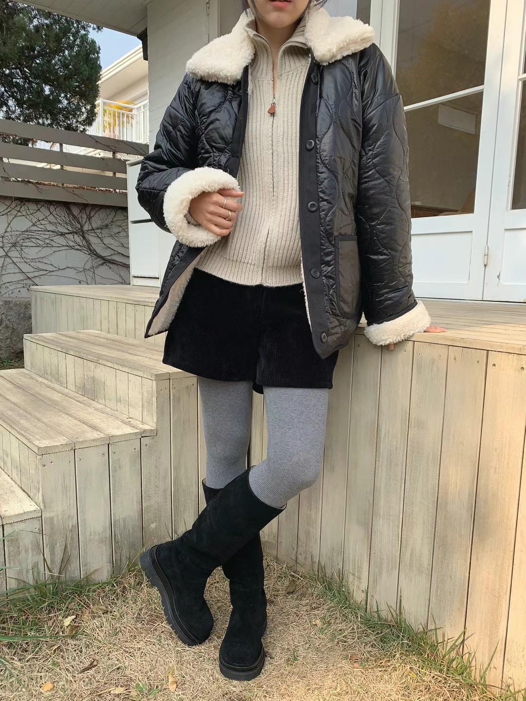 OWL韓國直郵女士新款真品人氣時尚休閑職業熱賣短款大衣雙面OWL短款大衣