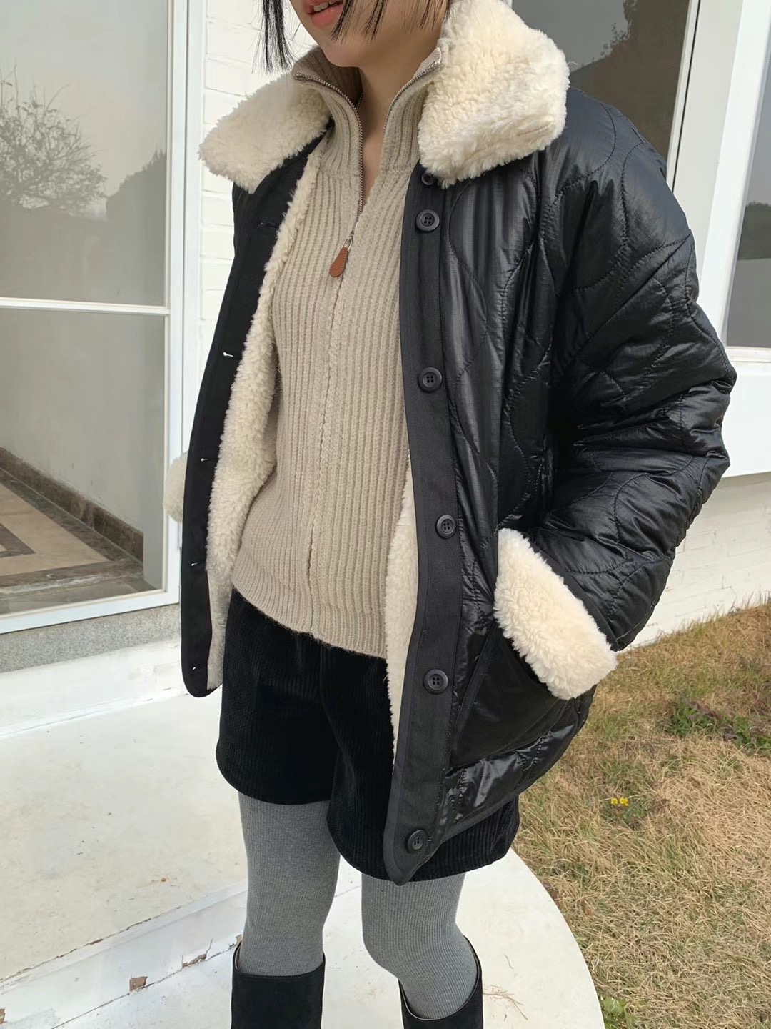 OWL韓國直郵女士新款真品人氣時尚休閑職業熱賣短款大衣雙面OWL短款大衣圖色2