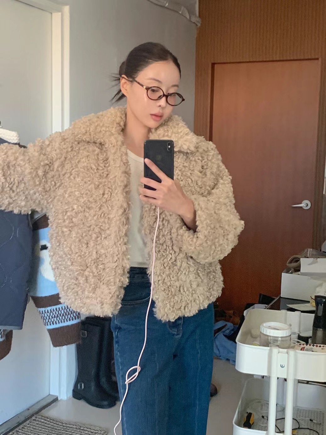 OWL韓國直郵女裝新款熱賣休閑時尚職業推薦真品短款大衣毛皮OWL短款大衣
