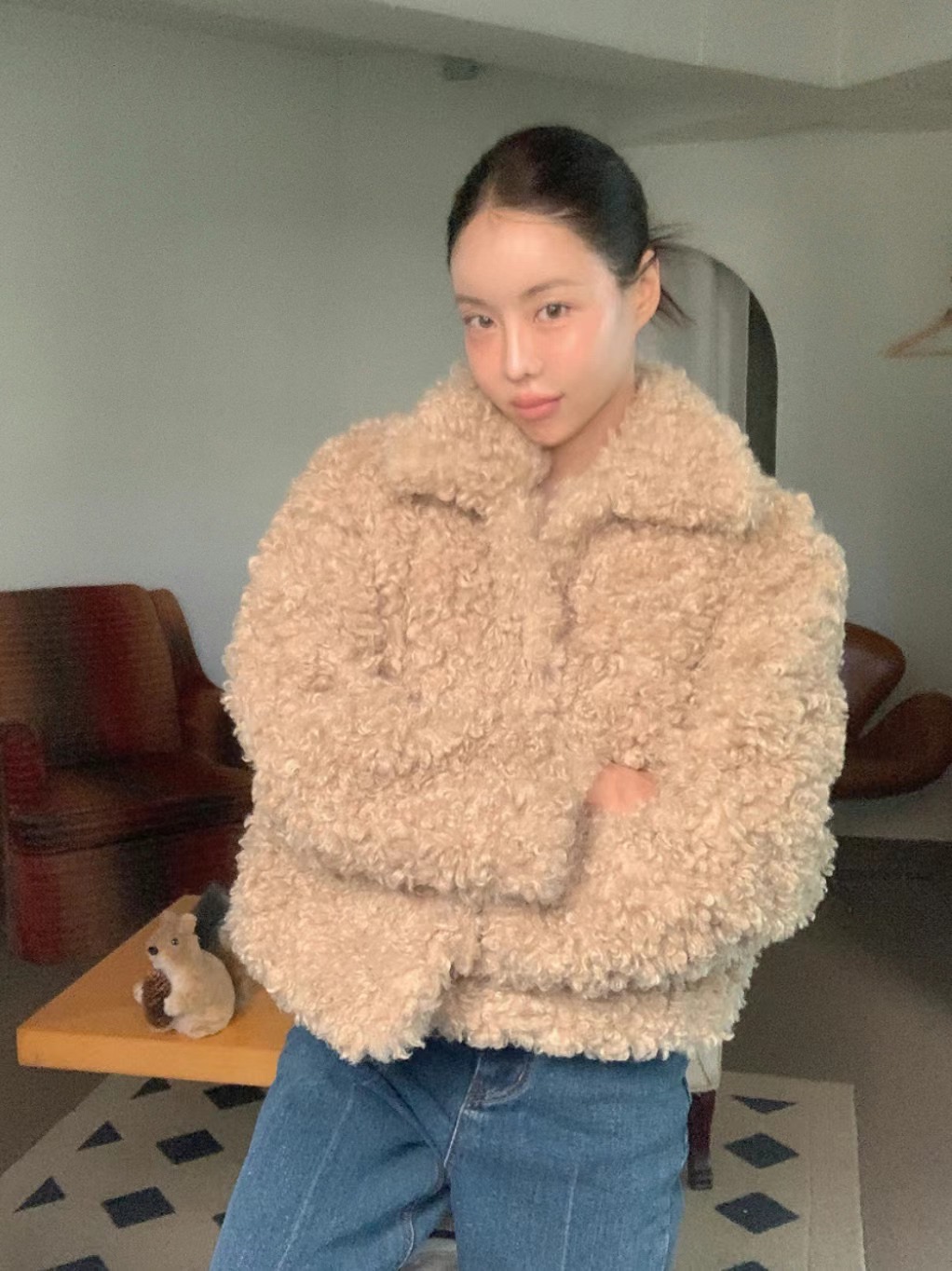 OWL韓國直郵女裝新款熱賣休閑時尚職業推薦真品短款大衣毛皮OWL短款大衣