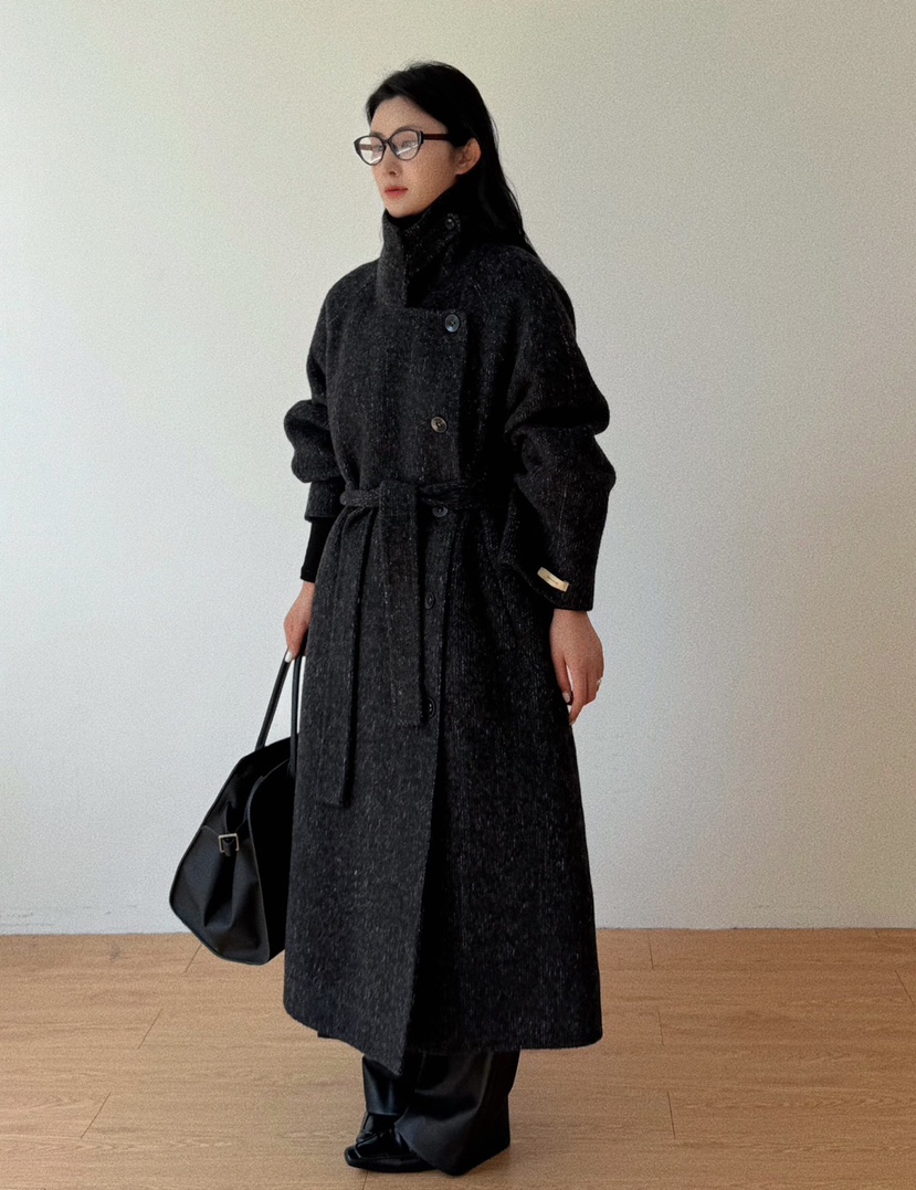 BONHEUR韓國直郵東大門實拍女裝新款真品中長款大衣手工制作含腰帶BONHEUR-2件起中長款大衣