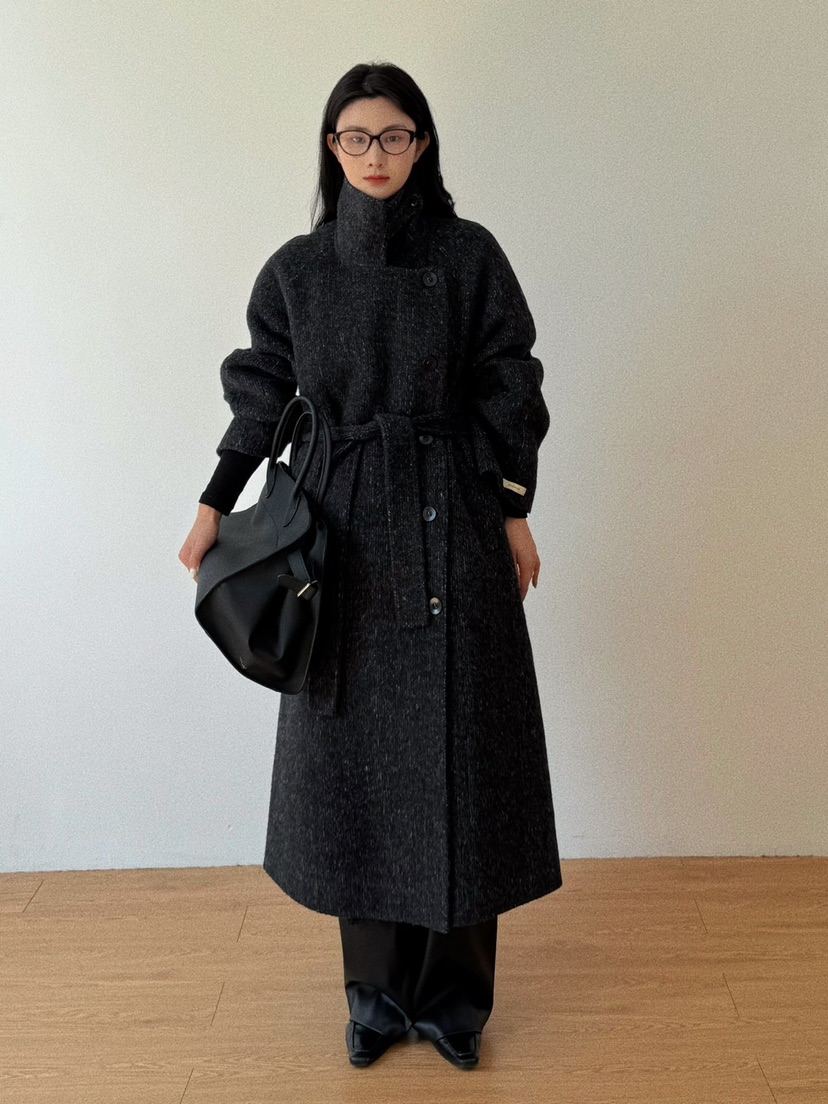 BONHEUR韓國直郵東大門實拍女裝新款真品中長款大衣手工制作含腰帶BONHEUR-2件起中長款大衣