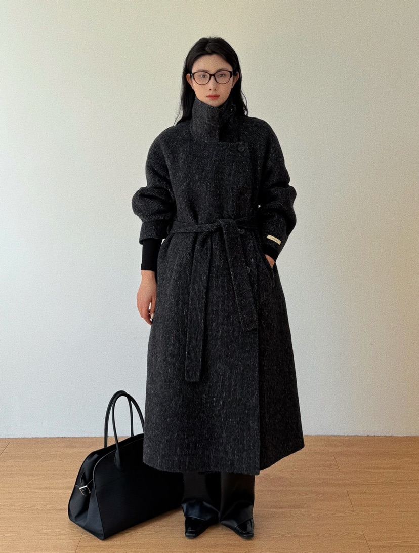 BONHEUR韓國直郵東大門實拍女裝新款真品中長款大衣手工制作含腰帶BONHEUR-2件起中長款大衣