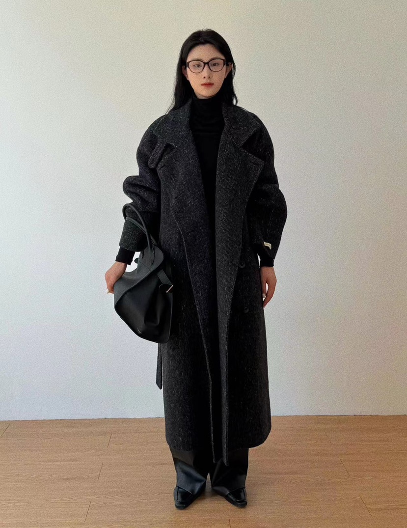 BONHEUR韓國直郵東大門實拍女裝新款真品中長款大衣手工制作含腰帶BONHEUR-2件起中長款大衣