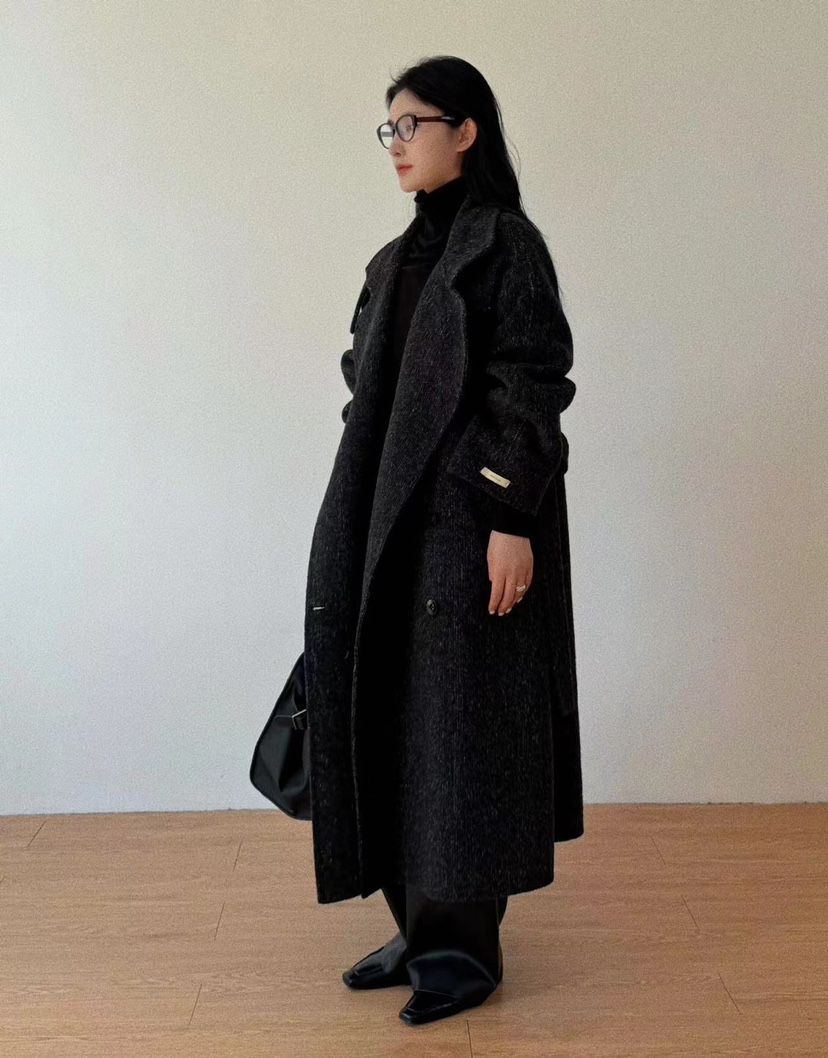 BONHEUR韓國直郵東大門實拍女裝新款真品中長款大衣手工制作含腰帶BONHEUR-2件起中長款大衣