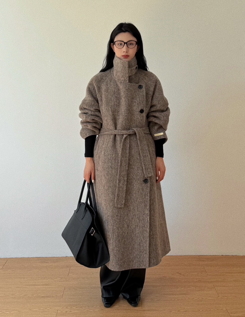 BONHEUR韓國直郵東大門實拍女裝新款真品中長款大衣手工制作含腰帶BONHEUR-2件起中長款大衣