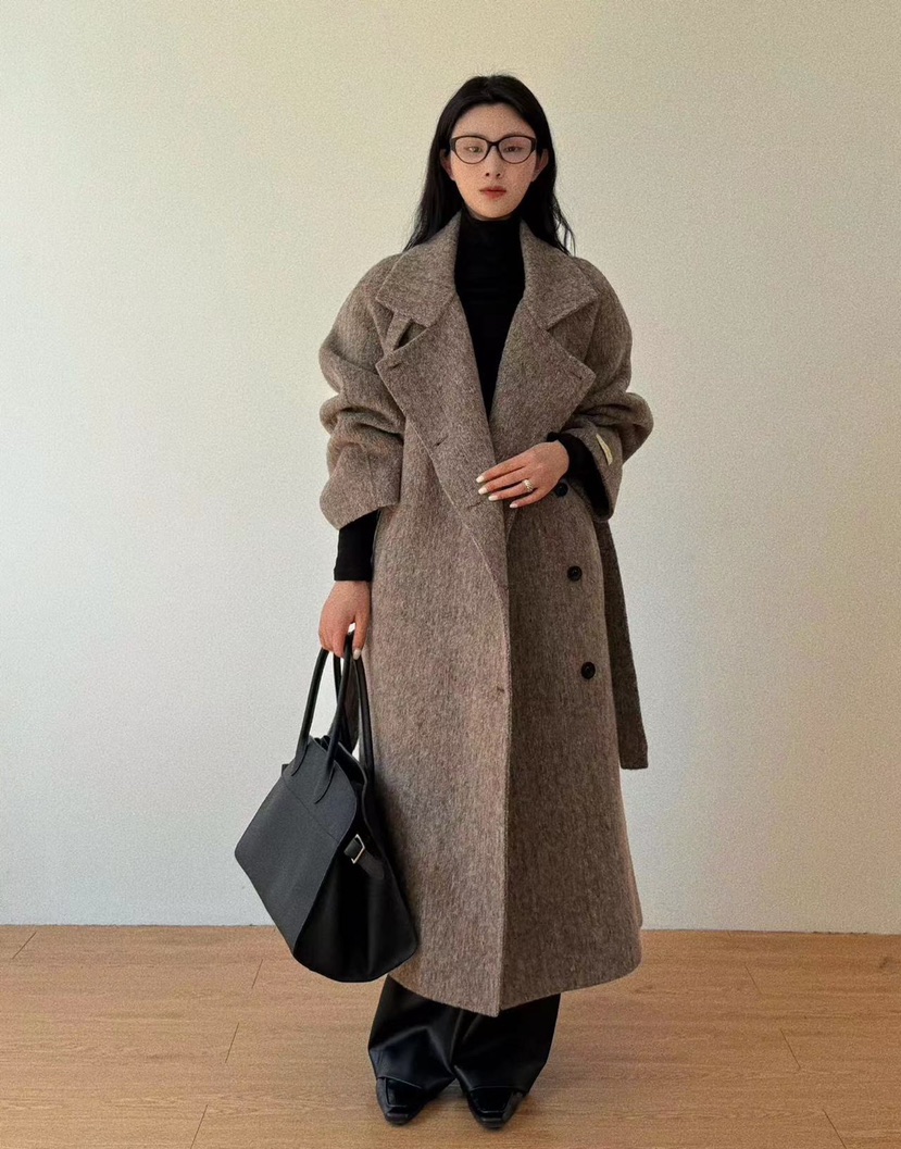 BONHEUR韓國直郵東大門實拍女裝新款真品中長款大衣手工制作含腰帶BONHEUR-2件起中長款大衣