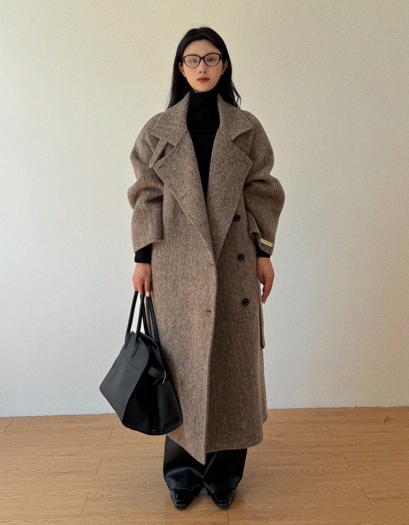 BONHEUR韓國直郵東大門實拍女裝新款真品中長款大衣手工制作含腰帶BONHEUR-2件起中長款大衣