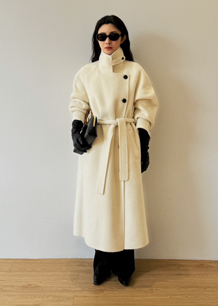 BONHEUR韓國直郵東大門實拍女裝新款真品中長款大衣手工制作含腰帶BONHEUR-2件起中長款大衣