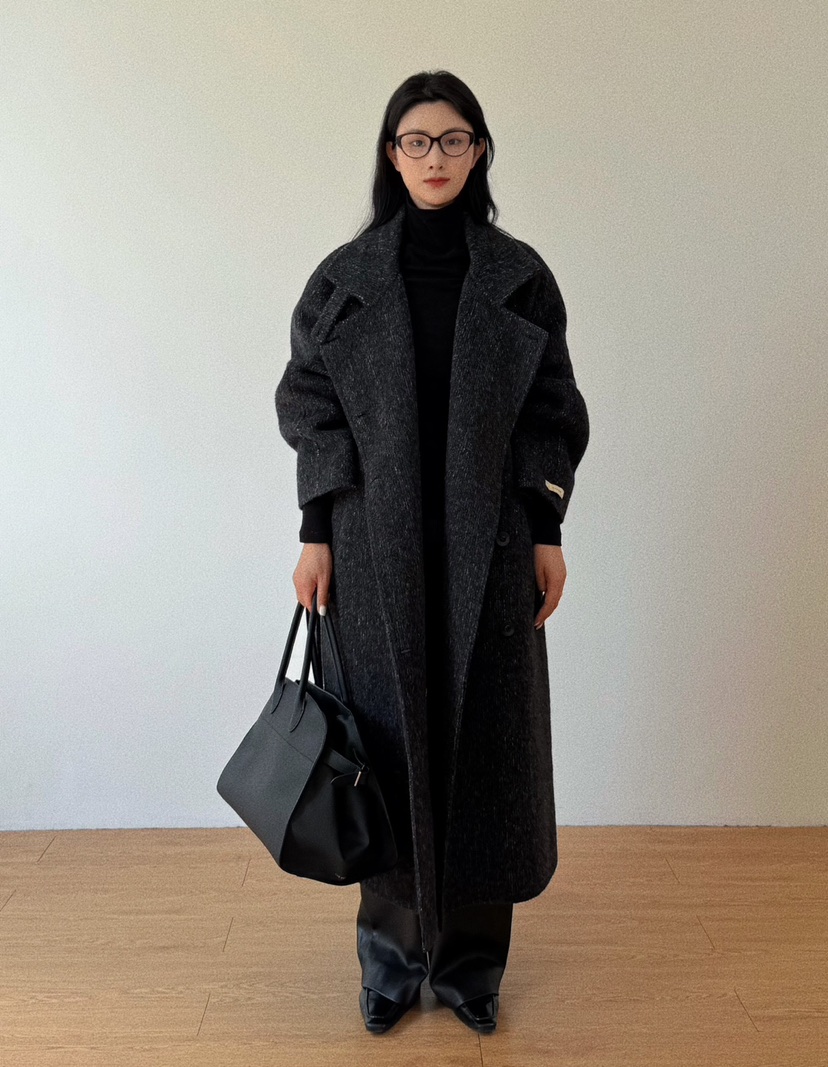 BONHEUR韓國直郵東大門實拍女裝新款真品中長款大衣手工制作含腰帶BONHEUR-2件起中長款大衣圖色3