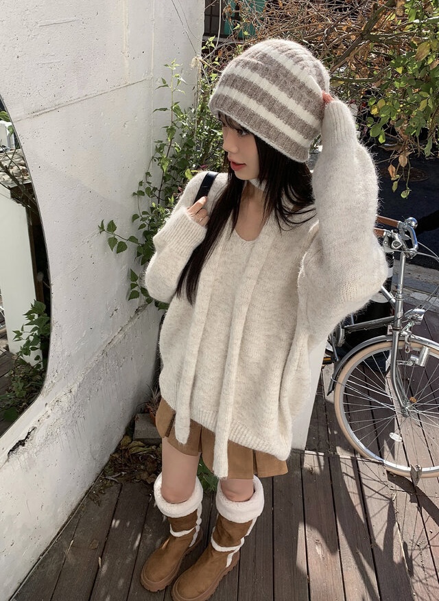 BONHEUR韓國直郵東大門實拍女裝新品職業24秋冬針織衫含脖帶BONHEUR-2件起針織衫