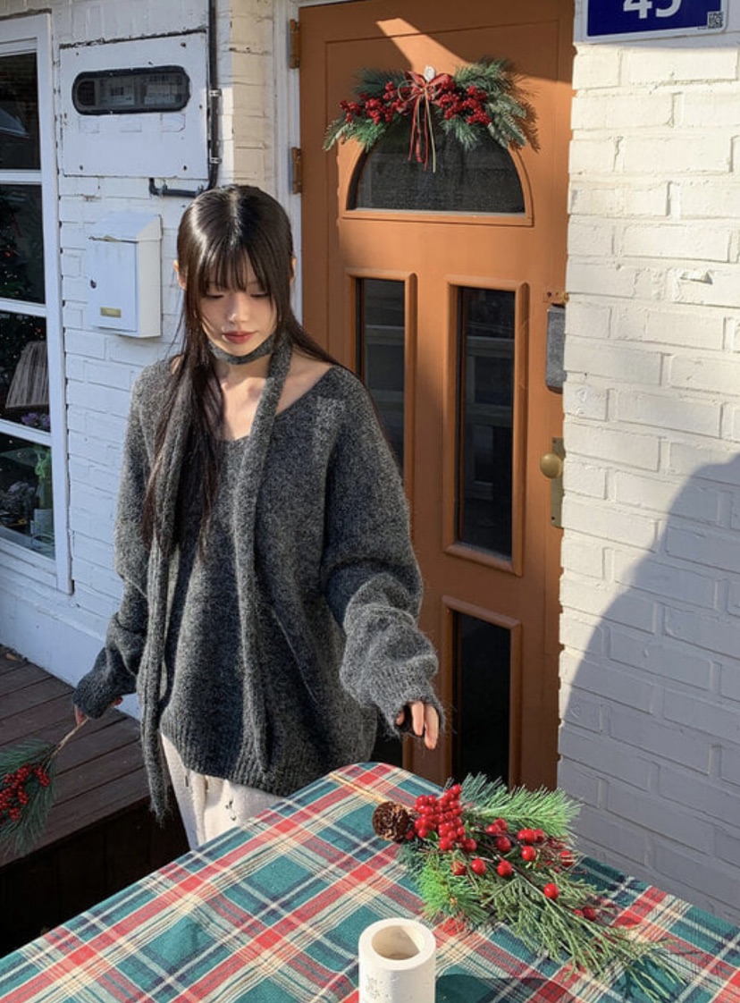 BONHEUR韓國直郵東大門實拍女裝新品職業24秋冬針織衫含脖帶BONHEUR-2件起針織衫