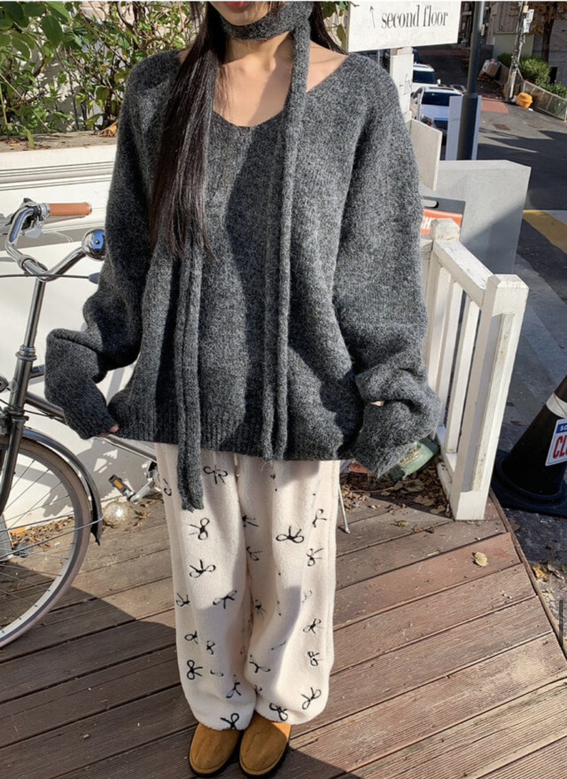 BONHEUR韓國直郵東大門實拍女裝新品職業24秋冬針織衫含脖帶BONHEUR-2件起針織衫