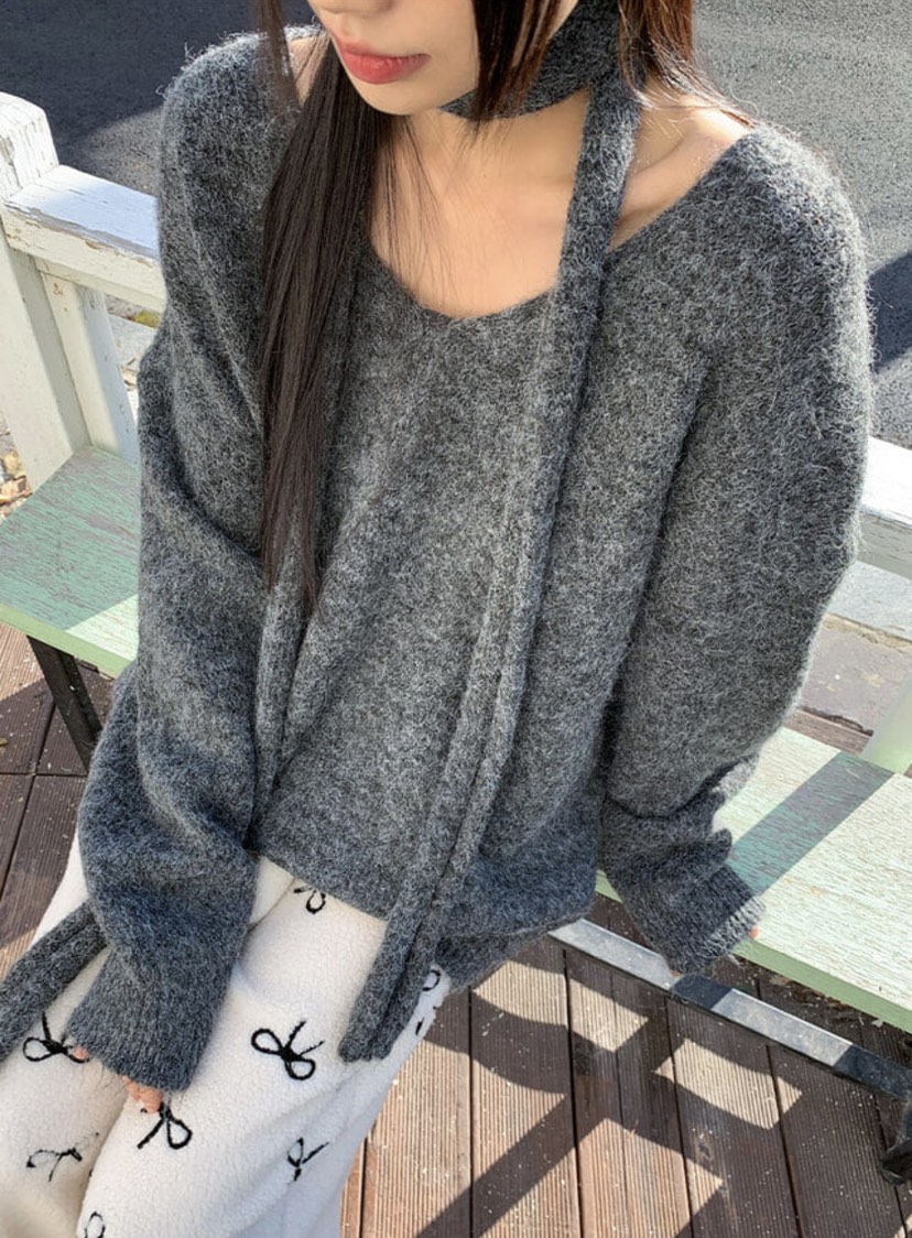 BONHEUR韓國直郵東大門實拍女裝新品職業24秋冬針織衫含脖帶BONHEUR-2件起針織衫