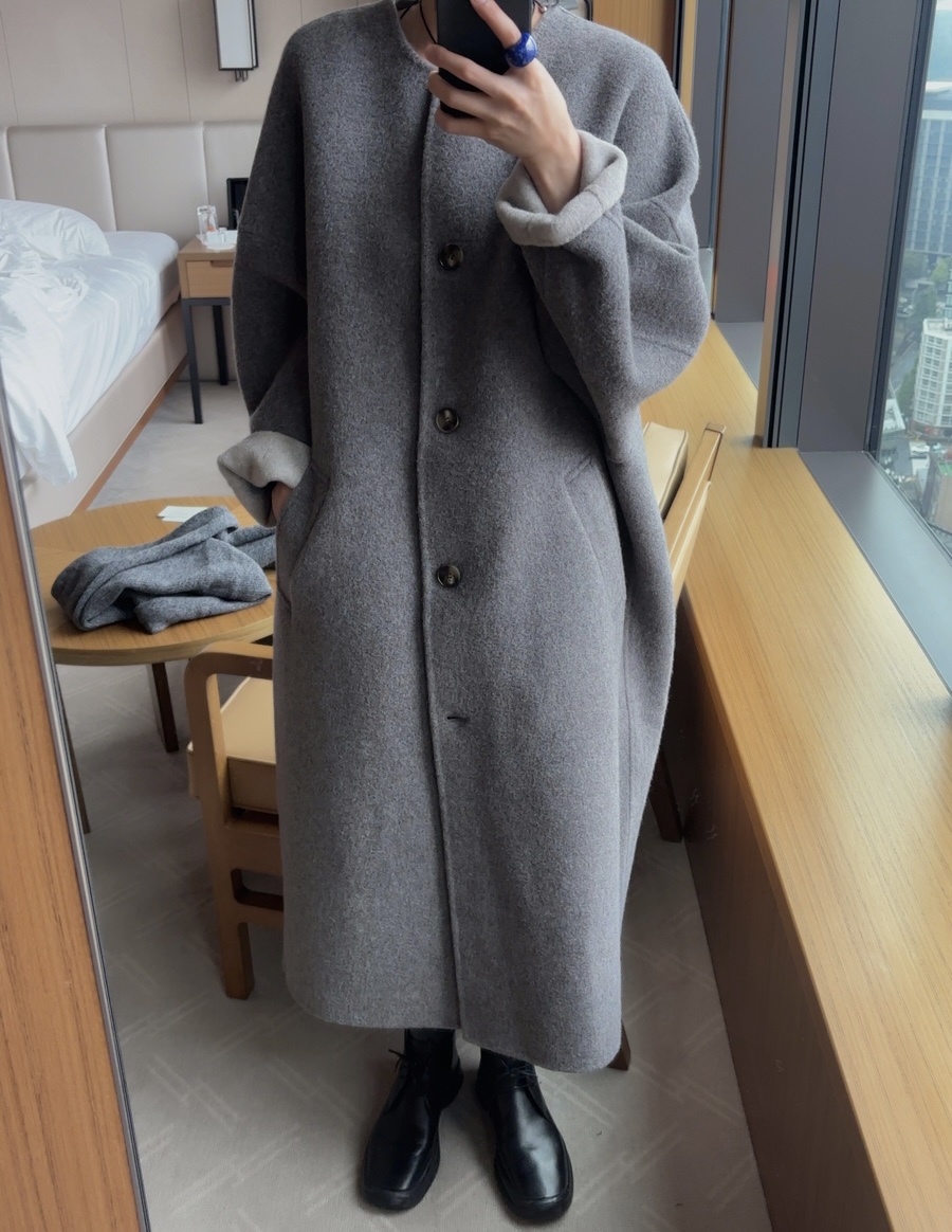 BONHEUR韓國直郵東大門實拍女裝新款24秋冬中長款大衣手工制作BONHEUR-2件起中長款大衣