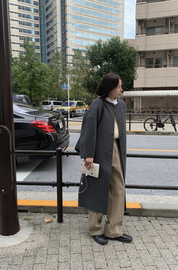 BONHEUR韓國直郵東大門實拍女裝新款24秋冬中長款大衣手工制作BONHEUR-2件起中長款大衣