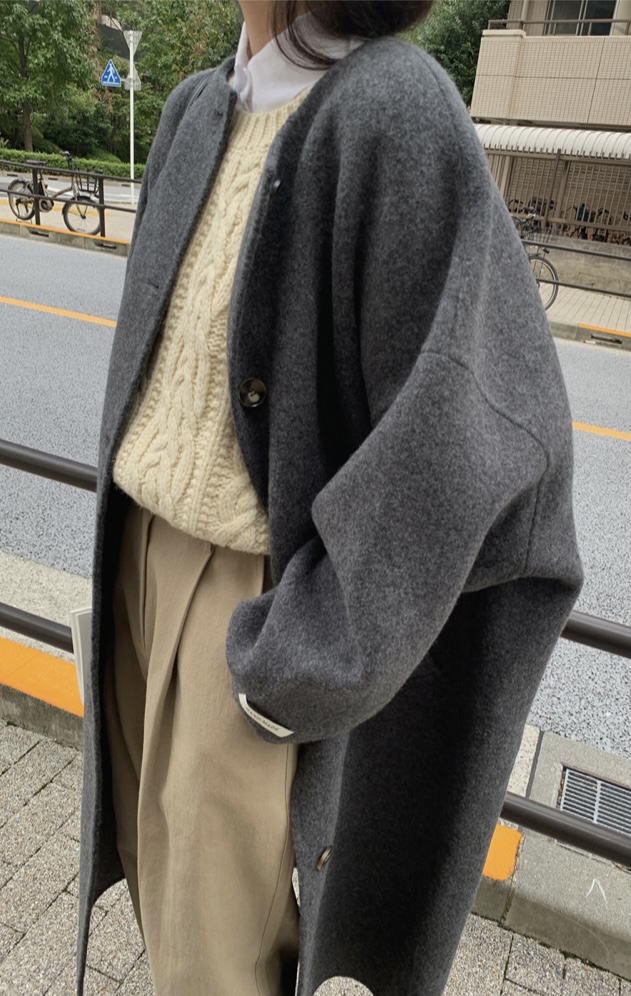 BONHEUR韓國直郵東大門實拍女裝新款24秋冬中長款大衣手工制作BONHEUR-2件起中長款大衣