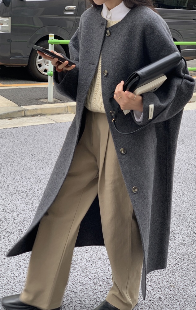 BONHEUR韓國直郵東大門實拍女裝新款24秋冬中長款大衣手工制作BONHEUR-2件起中長款大衣