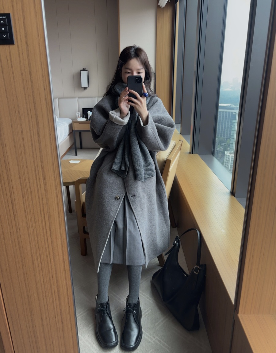 BONHEUR韓國直郵東大門實拍女裝新款24秋冬中長款大衣手工制作BONHEUR-2件起中長款大衣圖色2