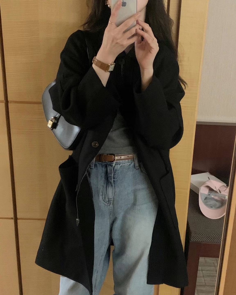 love us u/OBJET東大門代購女裝新款24秋夏真品中長款大衣love us u/OBJET中長款大衣