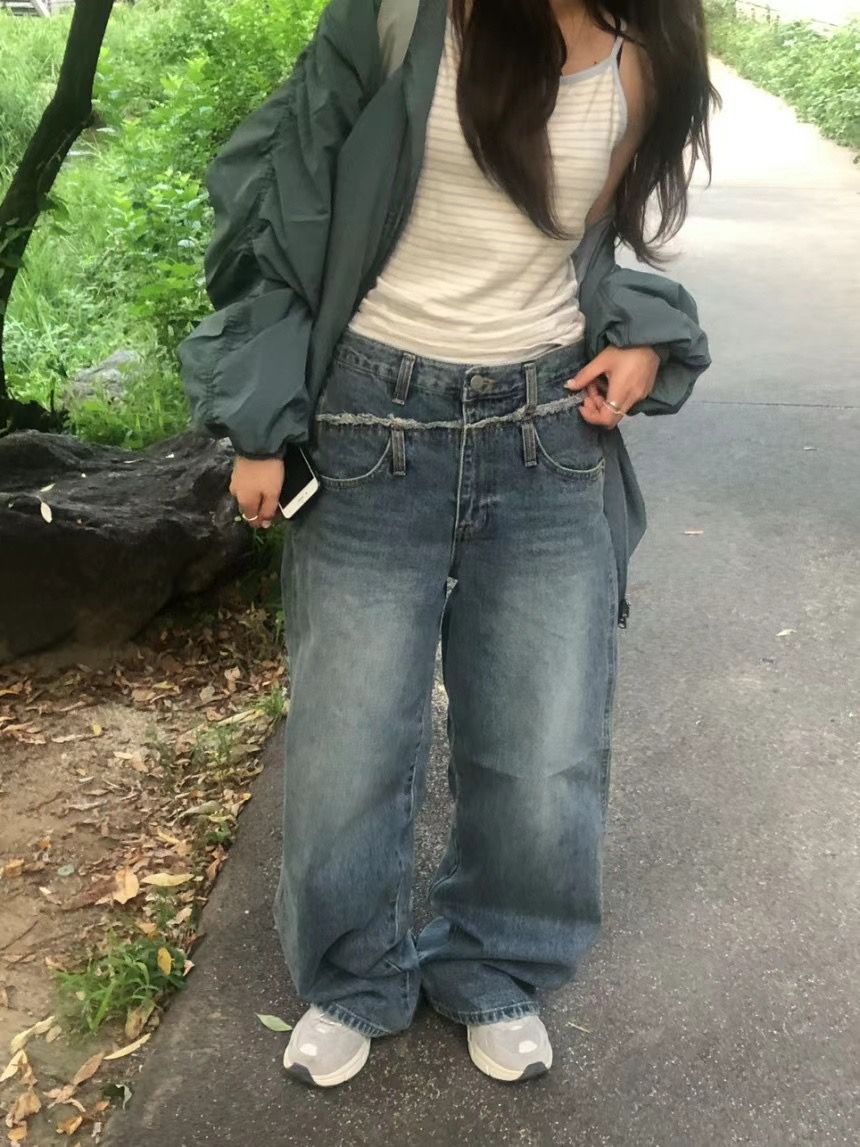 ROOOF韓國代購女裝新品休閑推薦24秋夏職業人氣熱賣時尚牛仔褲ROOOF牛仔褲
