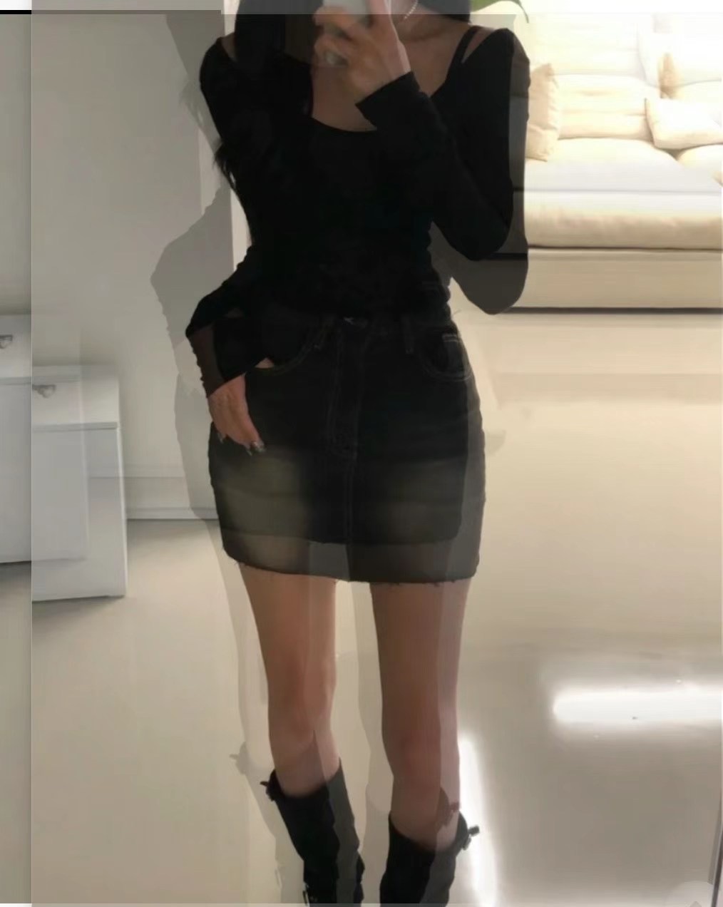 IMMENSE韓國直郵東大門實拍女裝新款熱賣職業長袖T恤透視羅紋IMMENSE長袖T恤