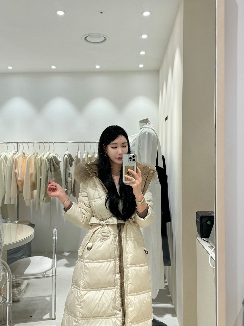 LAFFINE-P韓國直郵東大門實拍女裝新款職業長款羽絨服含腰帶鴨毛鴨絨LAFFINE-P長款羽絨服