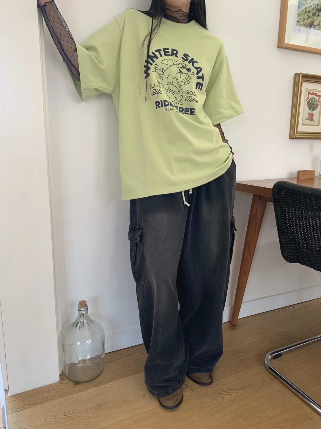 WHERELL韓國直郵女士新品推薦休閑人氣真品熱賣24秋冬職業T恤GROW-WHERELLT恤