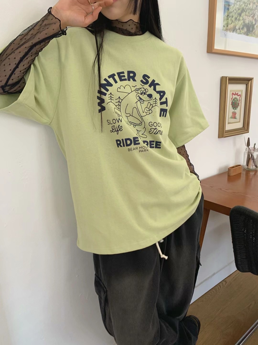 WHERELL韓國直郵女士新品推薦休閑人氣真品熱賣24秋冬職業T恤GROW-WHERELLT恤圖色2