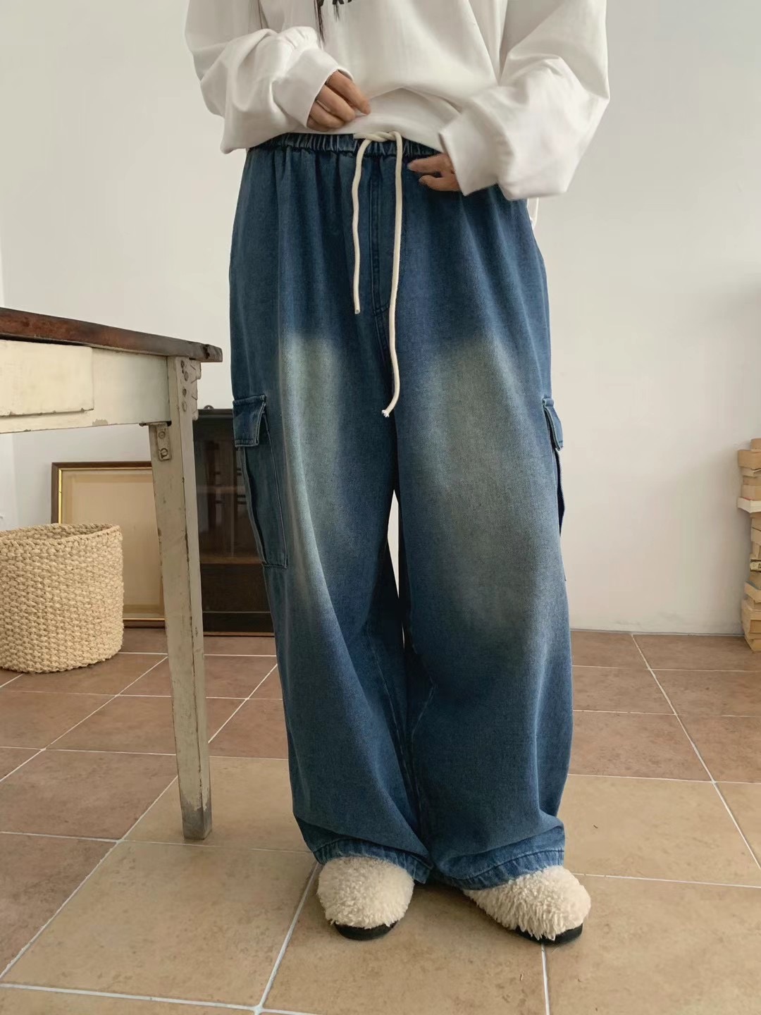 WHERELL韓國直郵女裝新款休閑時尚真品職業24秋冬牛仔褲工裝GROW-WHERELL牛仔褲圖色2