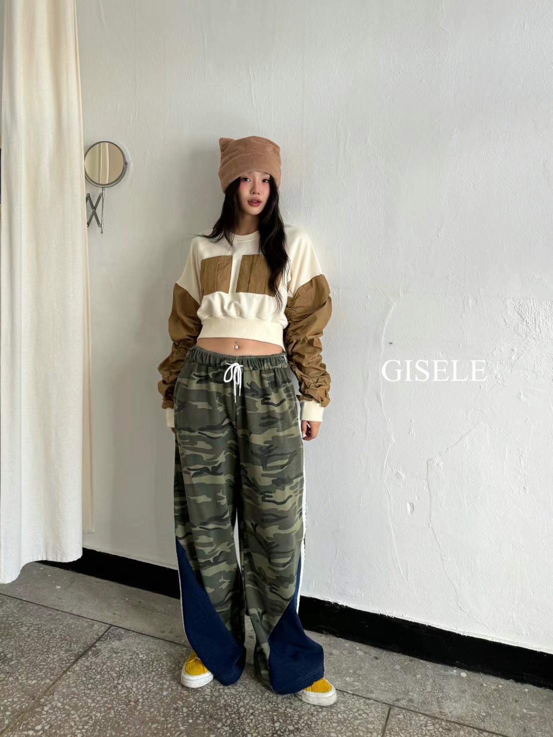 GISELE韓國代購女士新款休閑人氣真品推薦時尚職業休閑褲迷彩GISELE休閑褲