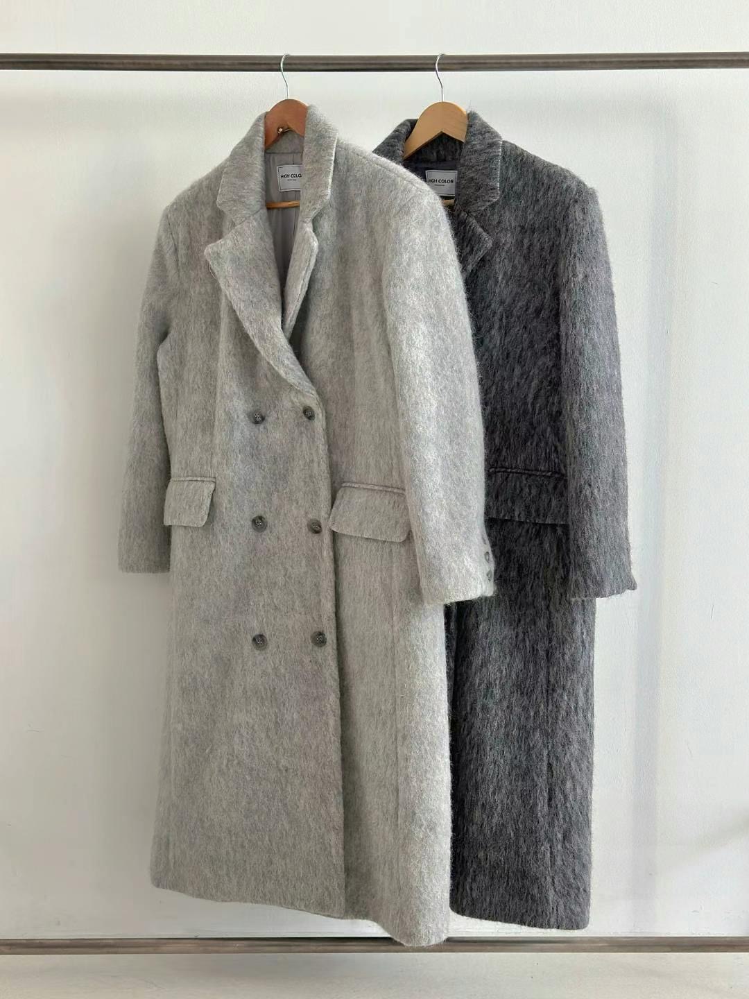 HIGHCOLOR韓國直郵東大門代購女裝新品熱賣真品中長款大衣雙層HIGHCOLOR中長款大衣