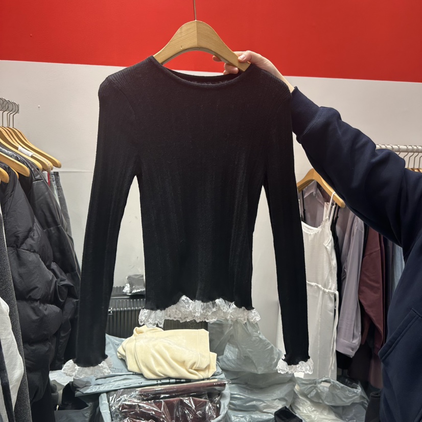 ATTENTION PLEAES直郵韓國代購女裝新款熱賣長袖T恤蕾絲羅紋ATTENTION PLEAES長袖T恤圖色3