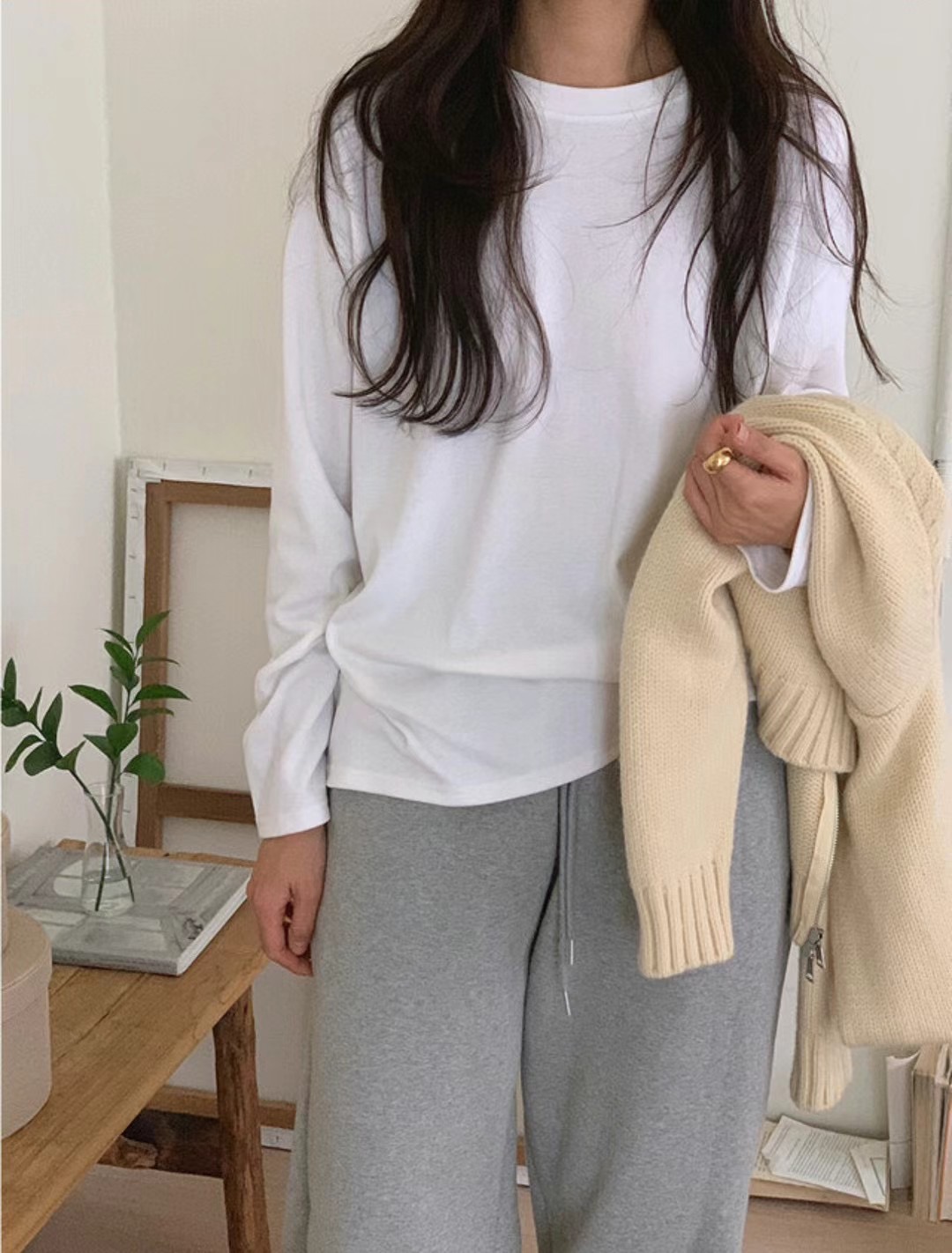 COIN直郵韓國代購女裝新品休閑職業24秋冬人氣時尚推薦長袖T恤COIN長袖T恤