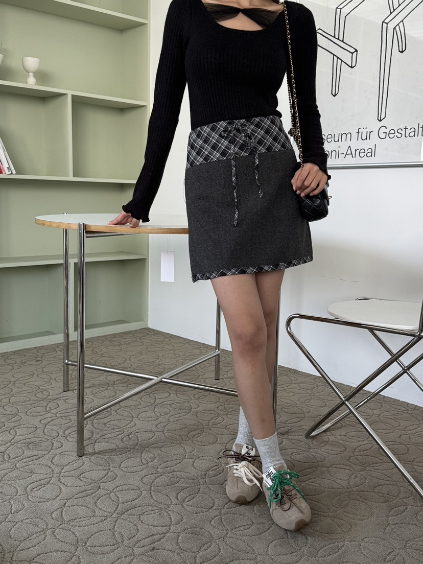 MARKE-P韓國代購女士新款真品熱賣職業人氣時尚短裙羊毛格紋MARKE-P短裙