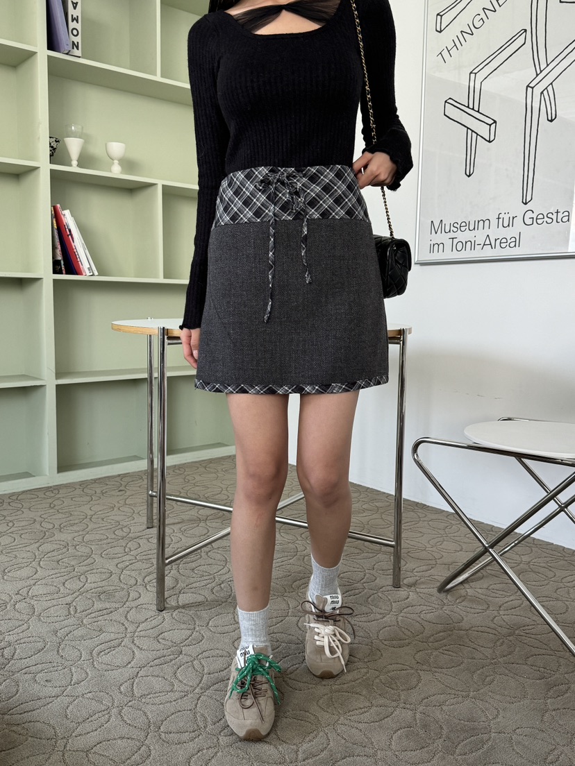 MARKE-P韓國代購女士新款真品熱賣職業人氣時尚短裙羊毛格紋MARKE-P短裙