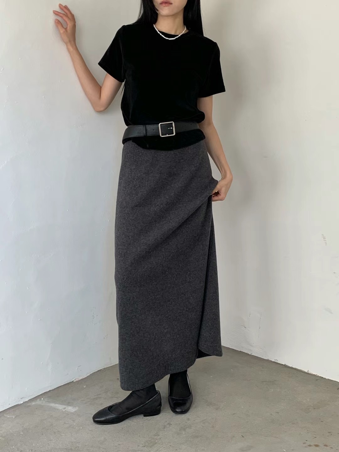 UNLESS韓國直郵東大門實拍女裝新品休閑真品職業熱賣24秋冬長裙UNLESS長裙