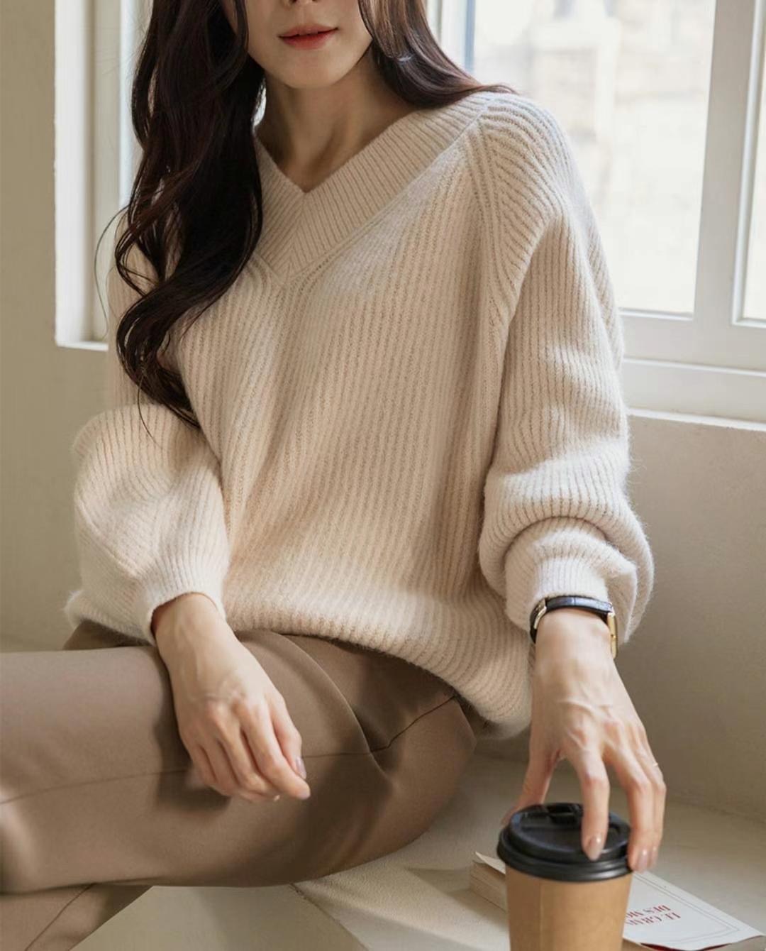MU 뮤-T東大門代購女士新款真品職業推薦25春夏針織衫V領MU 뮤-T針織衫