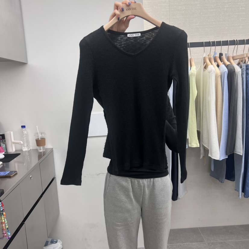 AND THE韓國直郵東大門代購女裝新品真品職業25春夏長袖T恤AND THE長袖T恤圖色4
