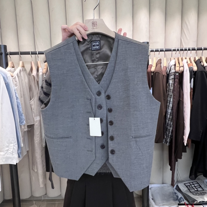 OUS/INCH-L直郵韓國代購女裝新品時尚25春季馬甲假兩件雙層OUS/INCH馬甲圖色2