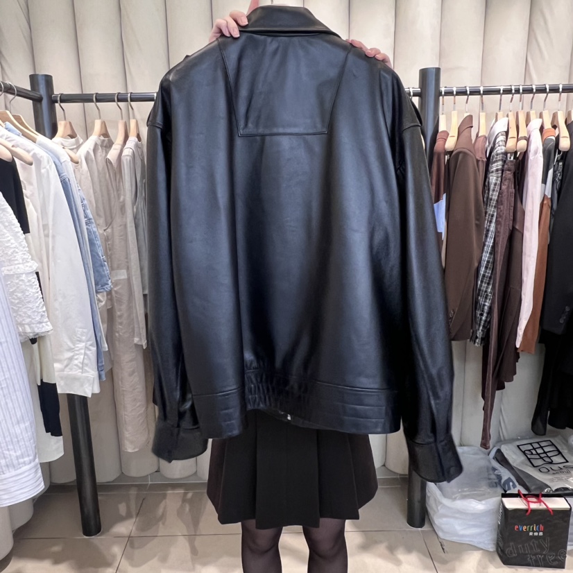 OUS/INCH-L直郵韓國代購女裝新品熱賣人氣皮衣小羊皮春款OUS/INCH皮衣