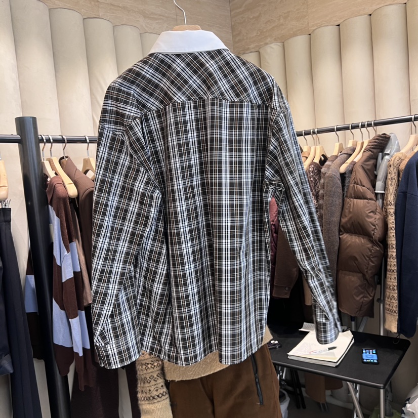 OUS/INCH-L韓國直郵東大門代購女裝新品職業襯衫蕾絲衫春款格子OUS/INCH襯衫/蕾絲衫
