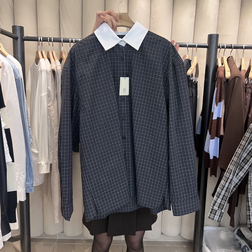 OUS/INCH-L韓國直郵東大門代購女裝新品職業襯衫蕾絲衫春款格子OUS/INCH襯衫/蕾絲衫圖色2