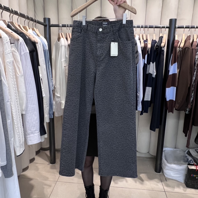 OUS/INCH-L直郵韓國代購女裝新品休閑推薦休閑褲春款豹紋OUS/INCH休閑褲