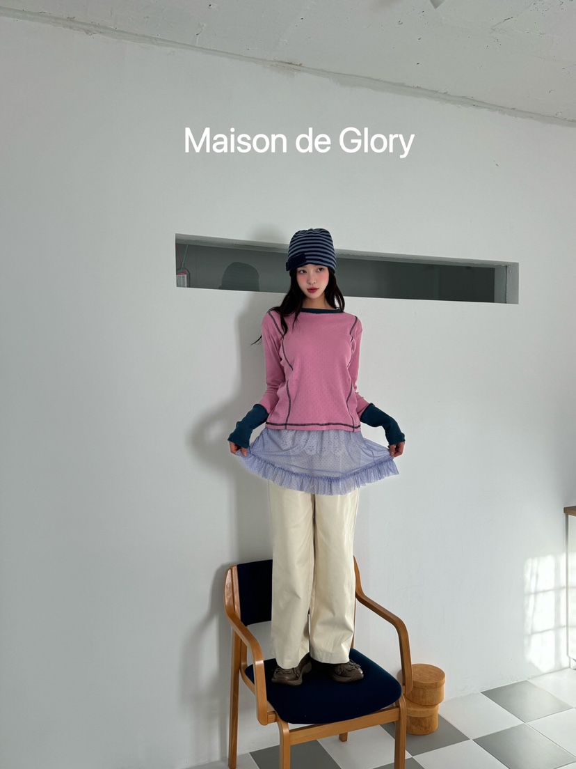 MAISONDEGLORY韓國直郵東大門代購女裝新品真品休閑長袖T恤MAISON DE GLORY長袖T恤