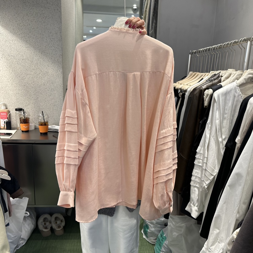 AMOEBA韓國代購女士新款休閑職業時尚推薦人氣襯衫蕾絲衫天絲AMOEBA襯衫/蕾絲衫