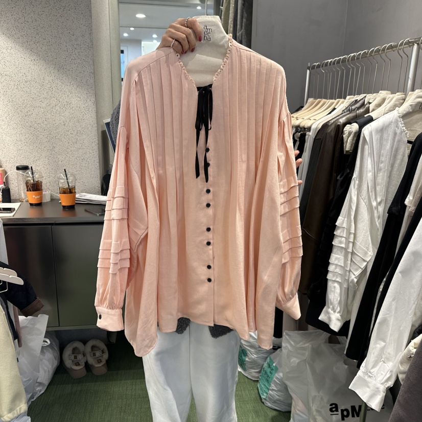AMOEBA韓國代購女士新款休閑職業時尚推薦人氣襯衫蕾絲衫天絲AMOEBA襯衫/蕾絲衫