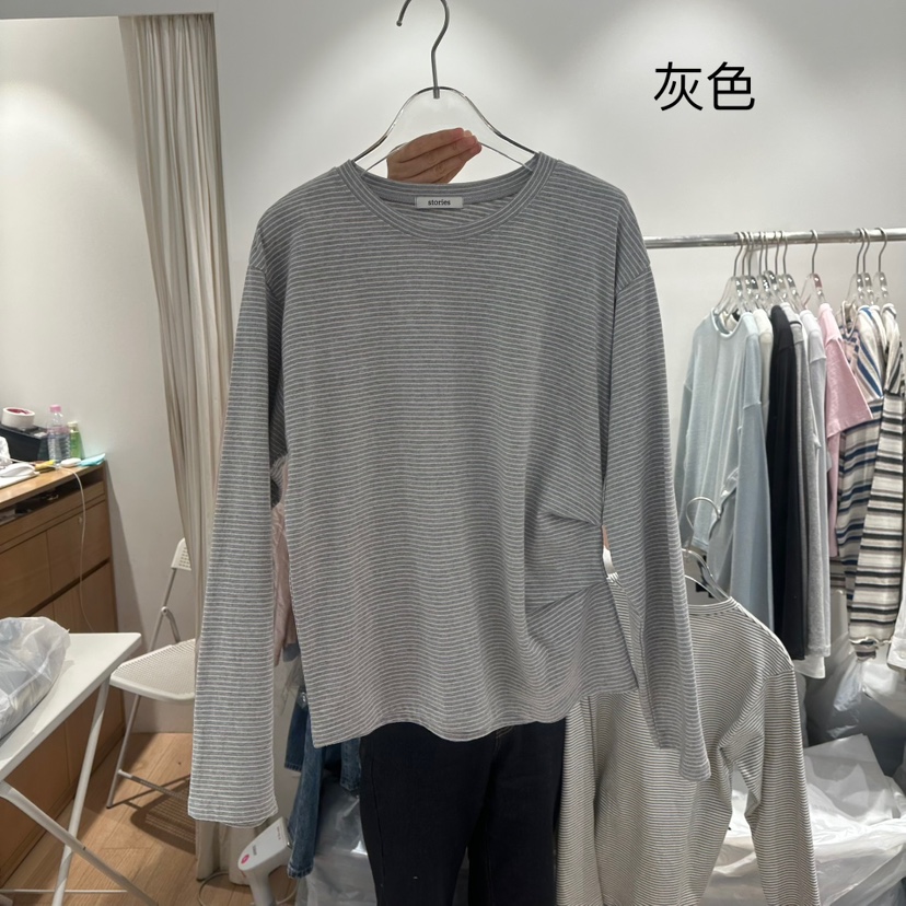 STORIES韓國直郵東大門代購女裝新品時尚推薦職業長袖T恤褶皺STORIES長袖T恤
