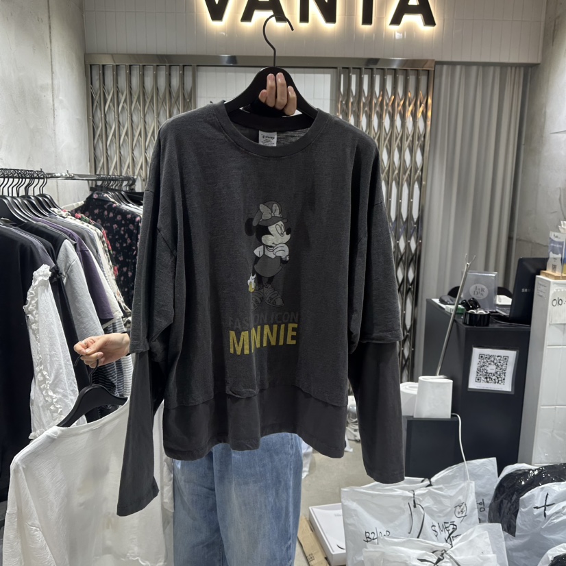 VANTA韓國直郵東大門實拍女裝新品人氣職業25春夏長袖T恤假兩件VANTA長袖T恤圖色2