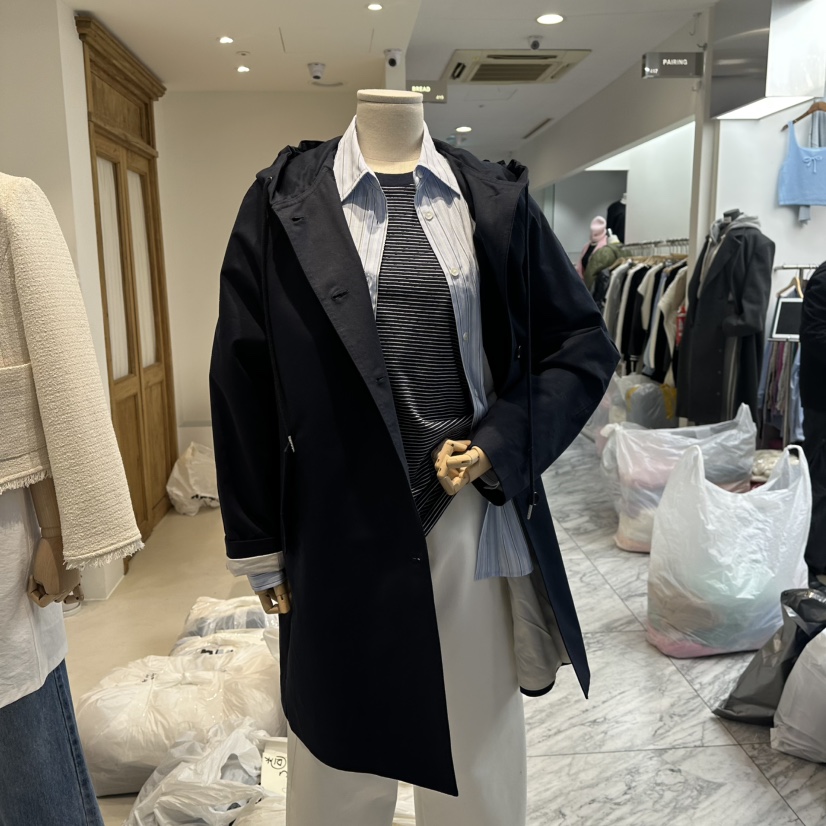 BREAD直郵韓國代購女裝新品時尚休閑職業25春夏長款風衣連帽BREAD長款風衣圖色2